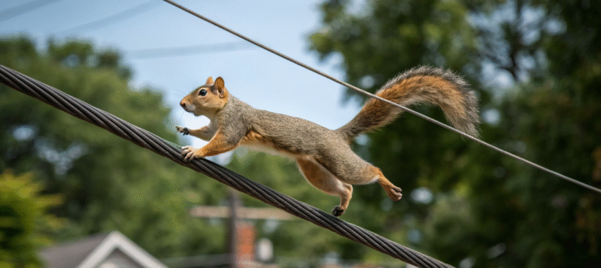 Écureuil : glissade folle sur une ligne électrique