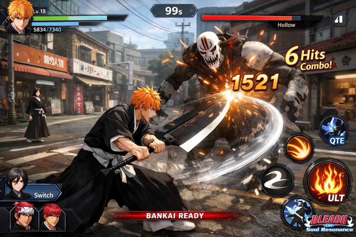 Gameplay d’un jeu mobile inspiré de Bleach : Soul Resonance