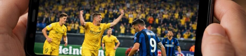 Match de Ligue des Champions entre Bodø/Glimt et l’Inter Milan sur un smartphone