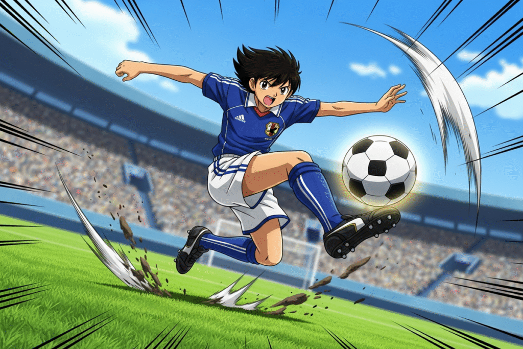 Un joueur de foot comme dans le jeu Captain Tsubasa