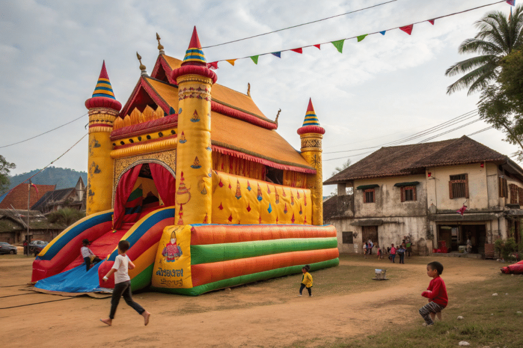 château gonflable dans une fête au Laos