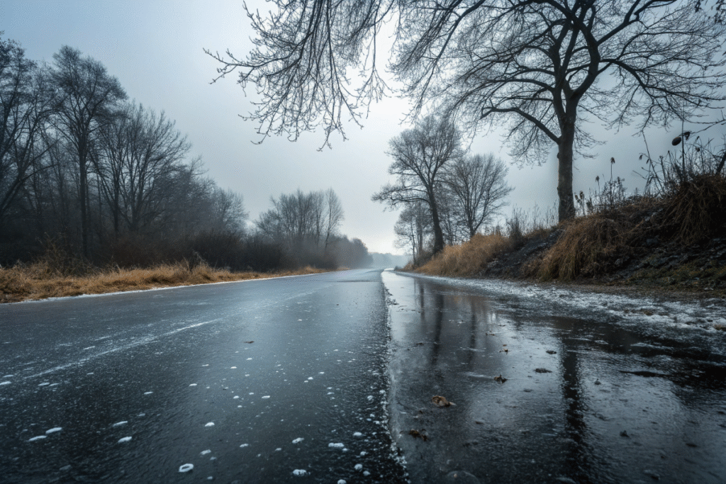 de la glace noire sur la route