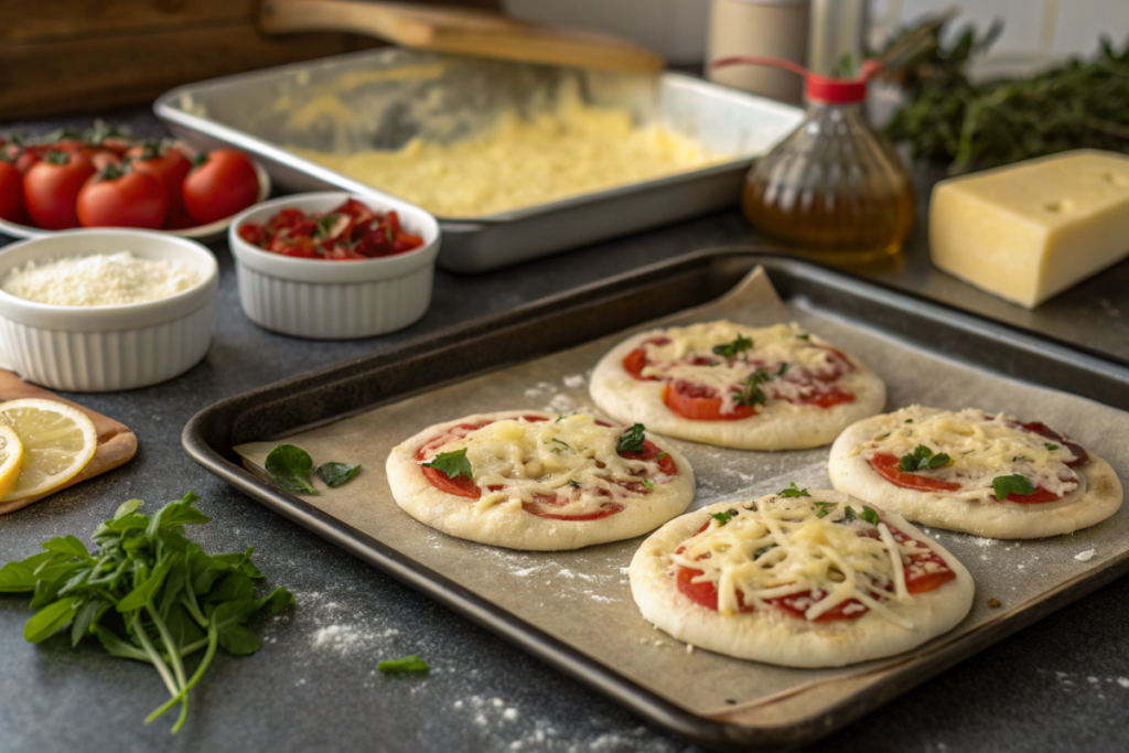 des mini pizzas en préparation