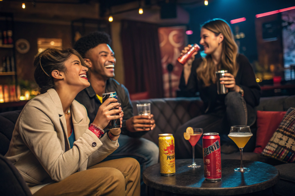 des personnes qui consomment de l’alcool et des boissons énergisantes
