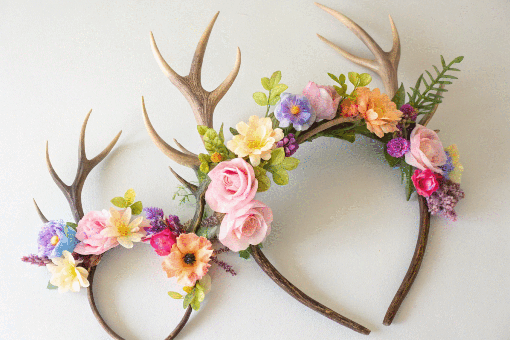 deux couronnes de fleurs de printemps ressemblant à des serre-têtes de cerf