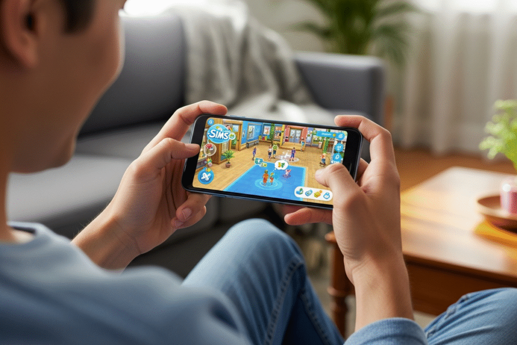 Une personne qui joue aux Sims sur mobile