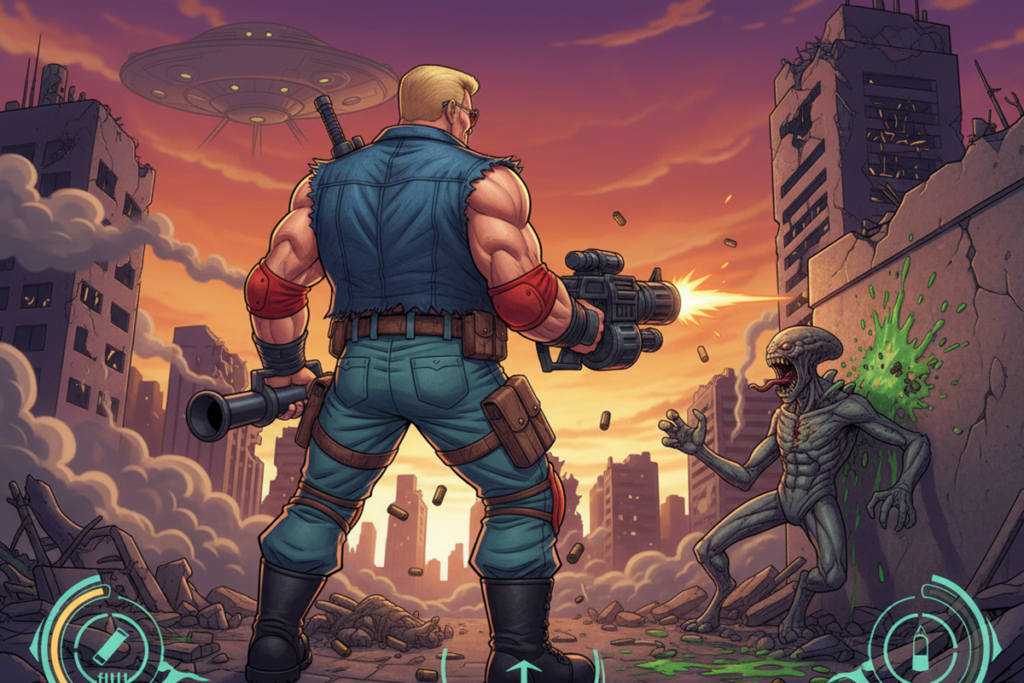 Gameplay d’un jeu de tir similaire à Duke Nukem