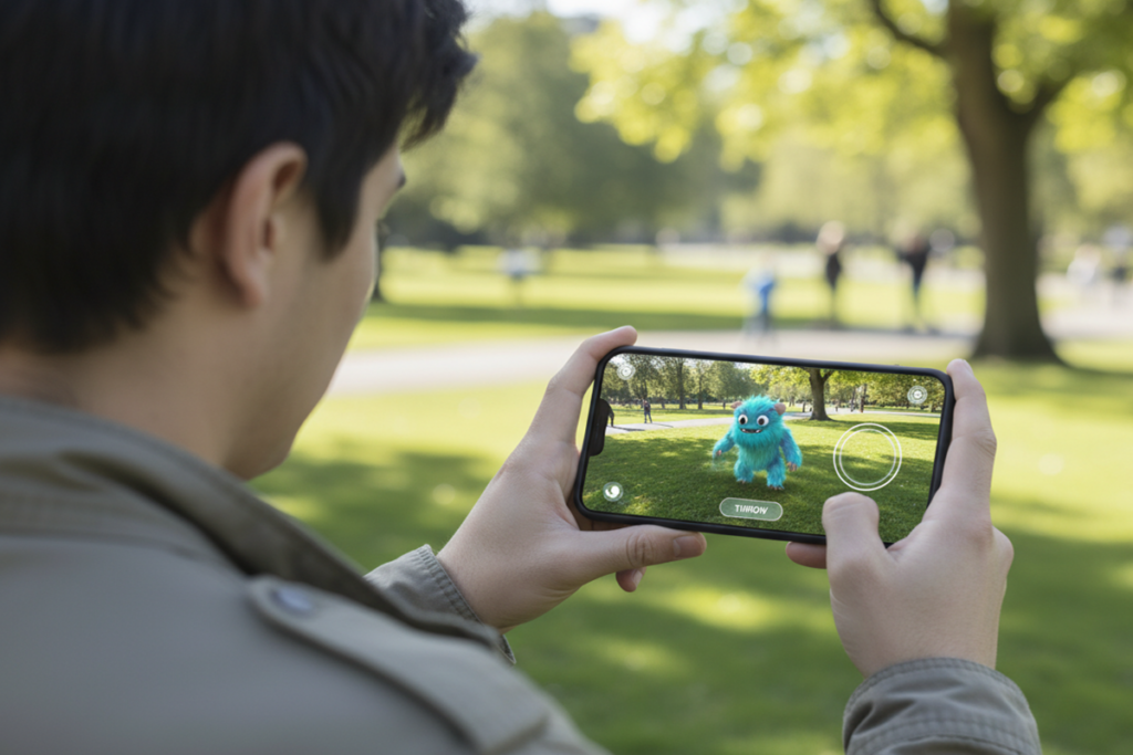 Une personne jouant à un jeu Pokémon sur mobile
