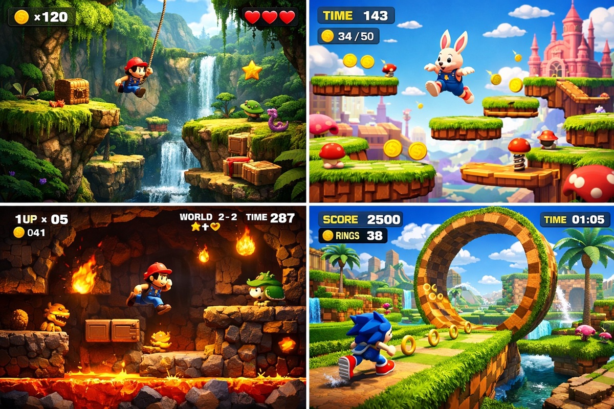 Gameplay de divers jeux de plateforme