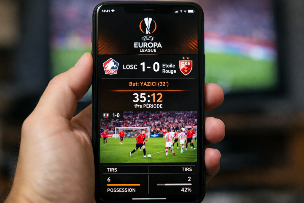 Match Ligue Europa Lille vs Étoile rouge de Belgrade sur un smartphone