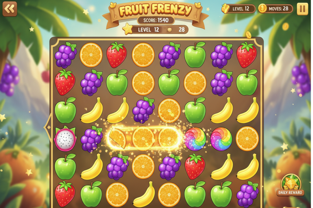 Jeux de match-3 avec des fruits
