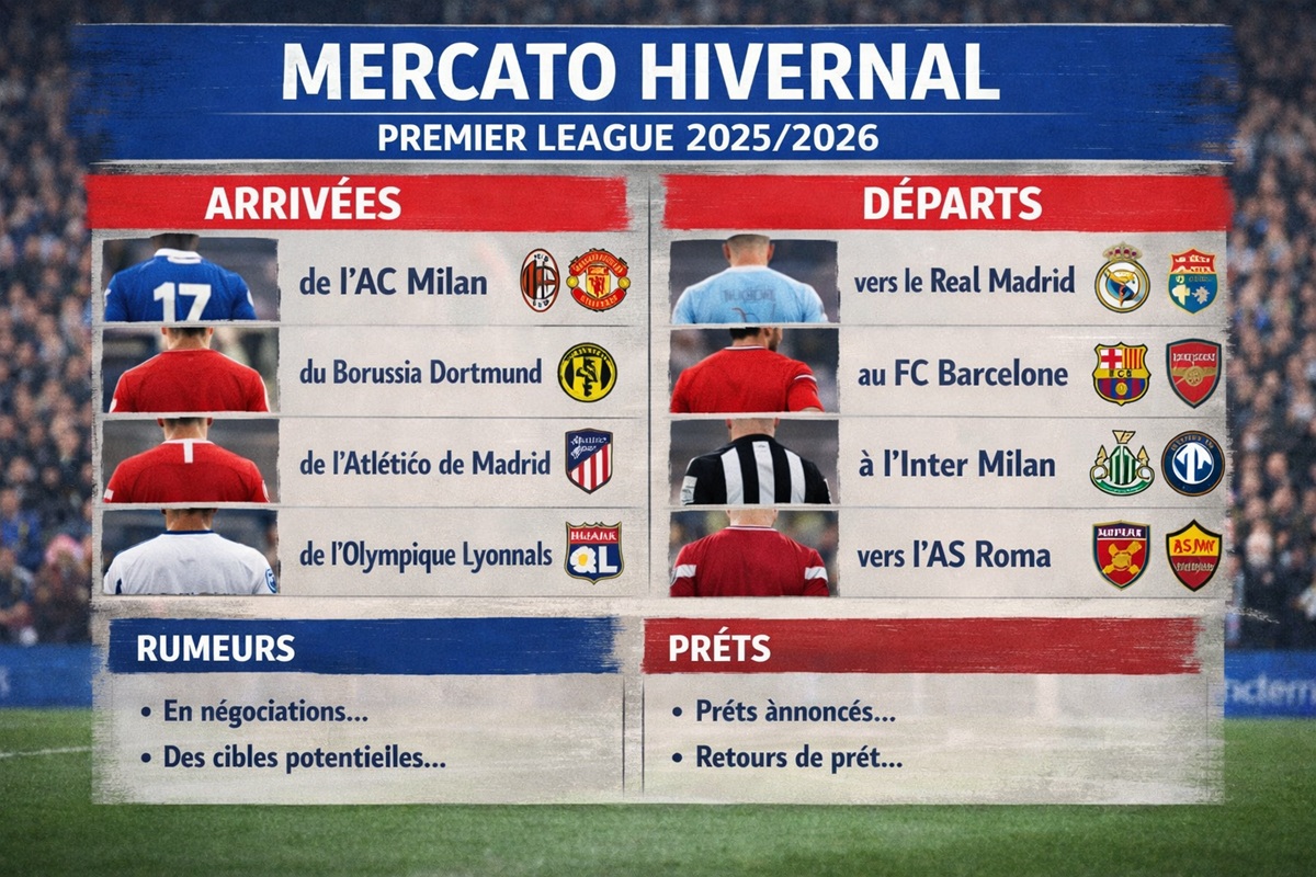Illustration du mercato hivernal 2025-2026 de la Premier League
