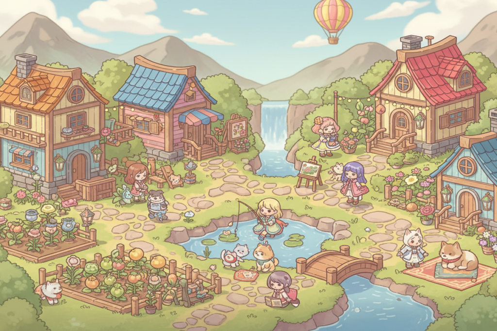 Gameplay d’un jeu de simulation cosy comme Heartopia