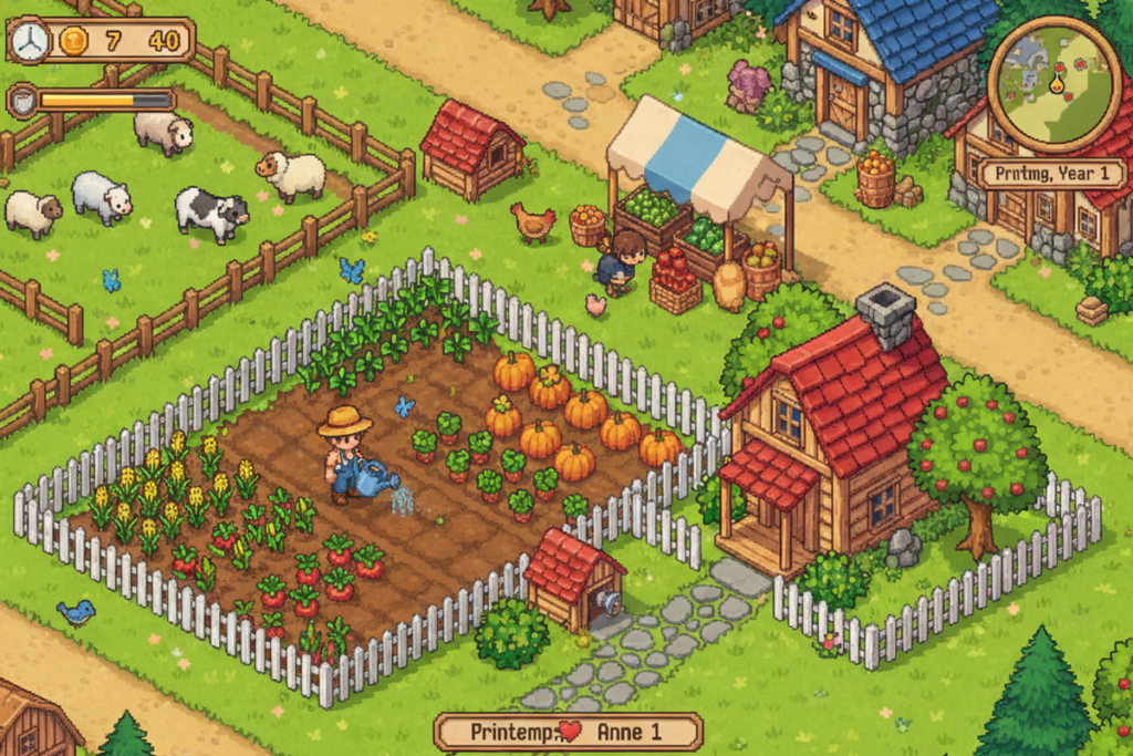Gameplay comme dans les jeux mobiles de simulation de vie à la ferme