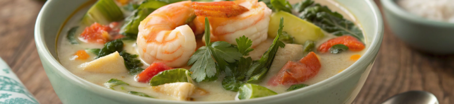 soupe de légumes et crevettes au lait de coco