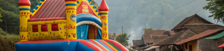 un château gonflable dans une fête au Laos