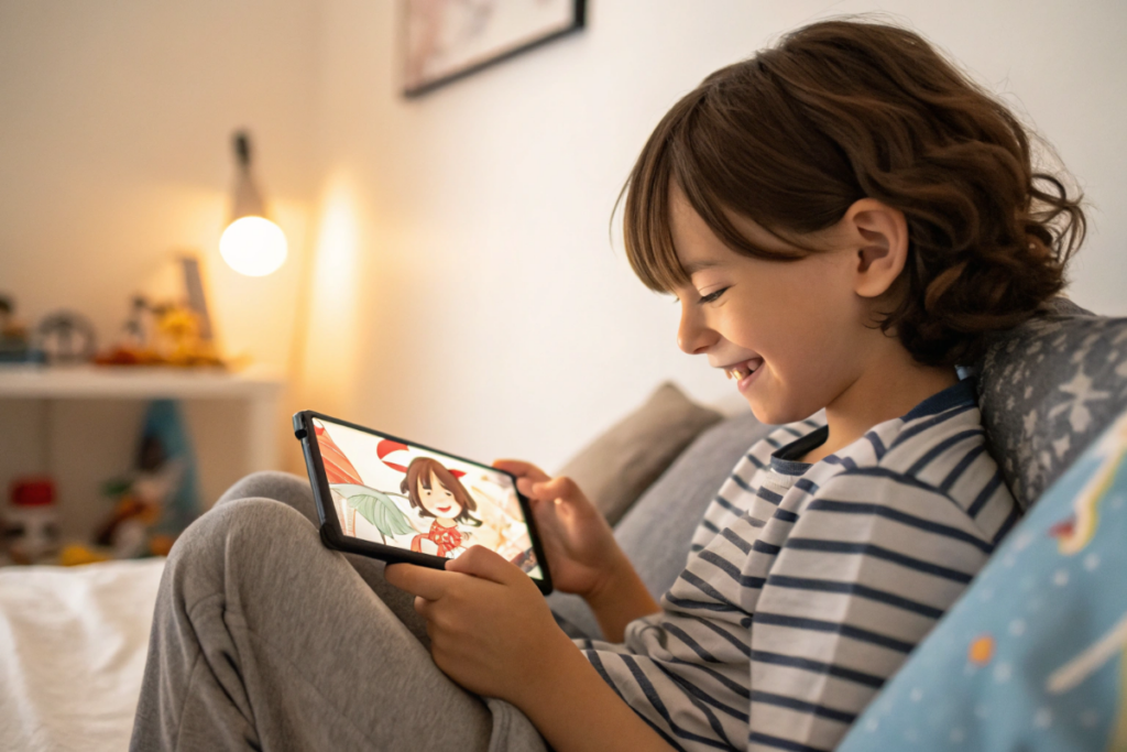 un enfant qui regarde un dessin animé sur les chaînes telles que Kids TV