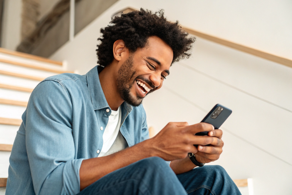 un homme qui est accro à son téléphone