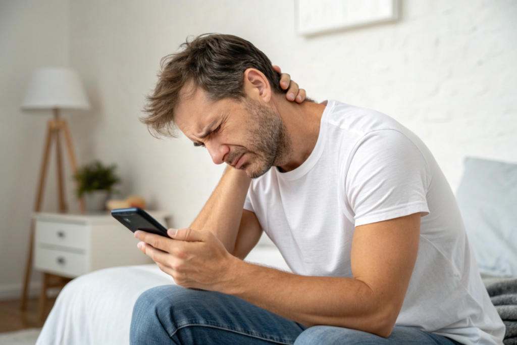 un homme souffrant du text neck