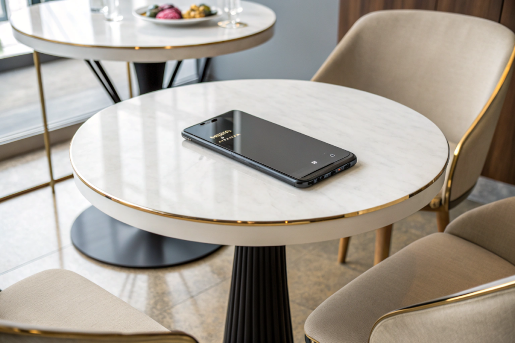 un téléphone portable posé sur une table