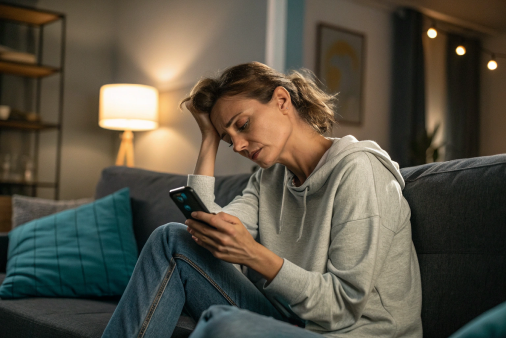 une femme pratiquant le Doom-Scrolling