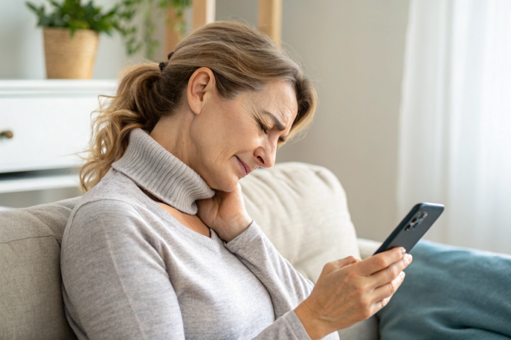 une femme souffrant du text neck