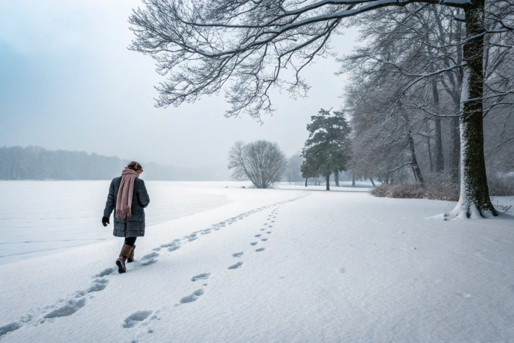 une personne qui marche dans la neige pour sa santé mentale