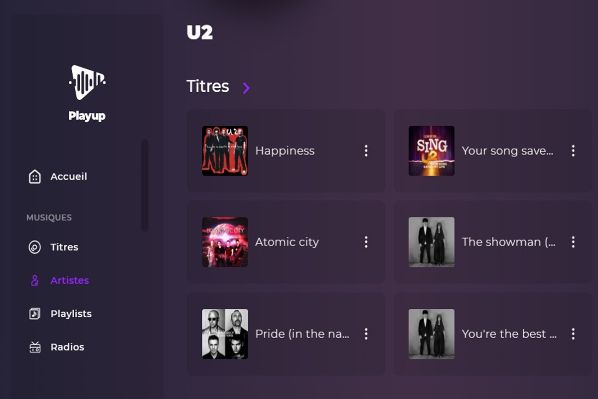 Chansons de U2 sur Playup