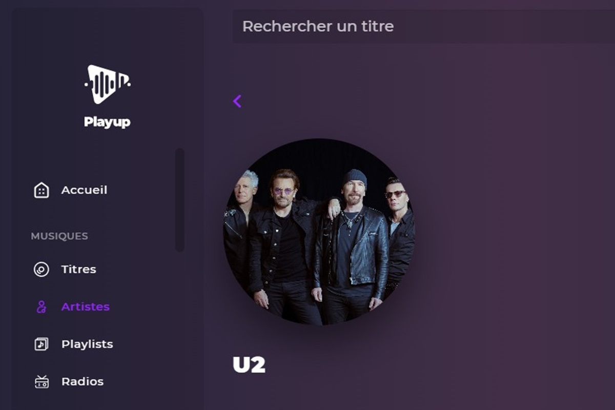 Page artiste de U2 sur Playup