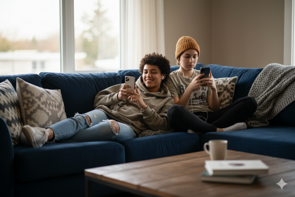 Deux adolescents avec leur smartphone