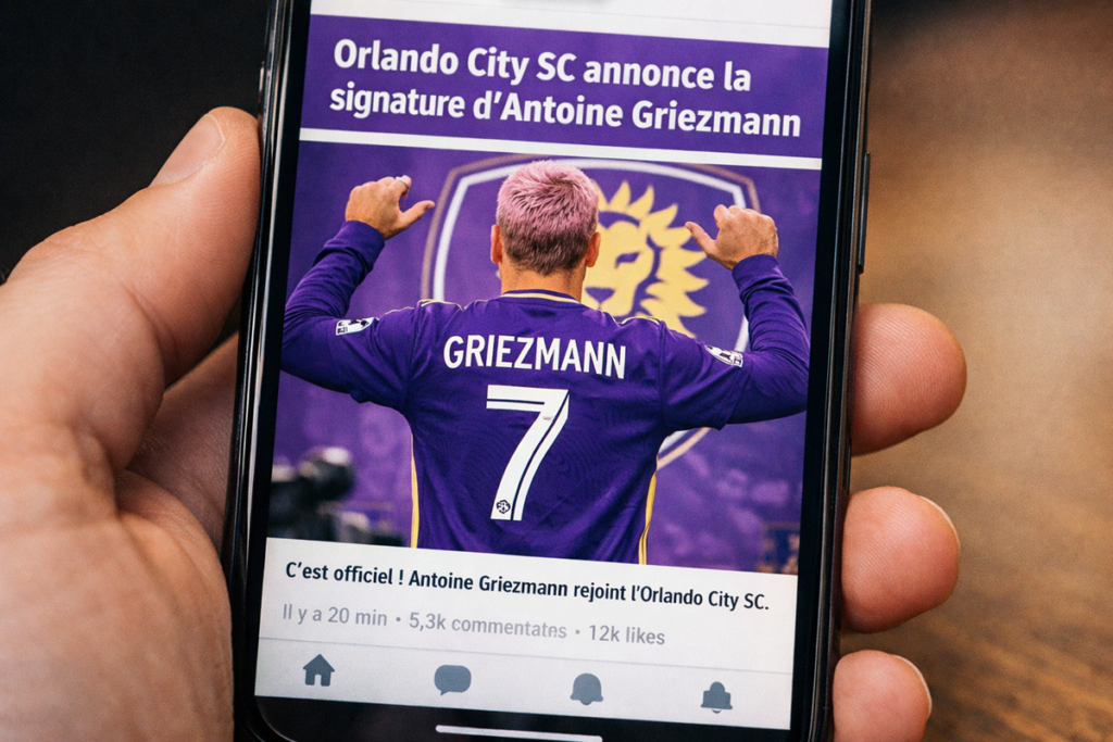 News d’Antoine Griezmann sur un smartphone
