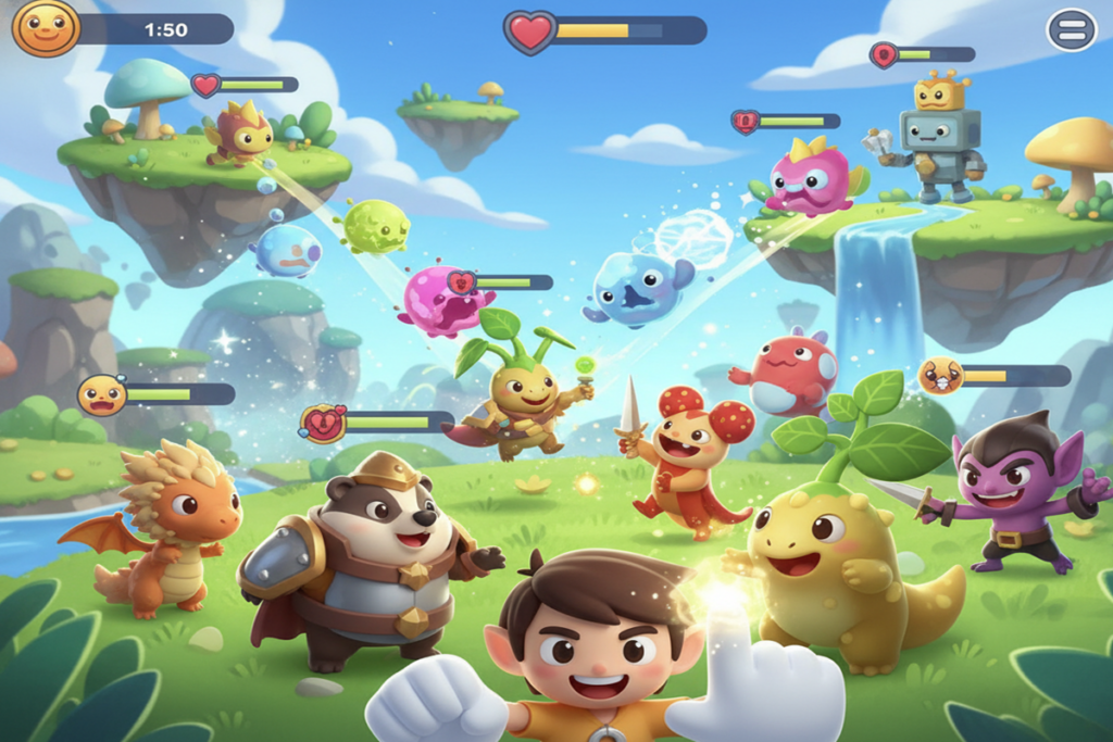 Gameplay d’un jeu mobile similaire à Clash of Critters