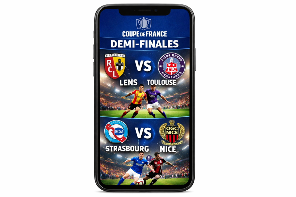 Affiche des demi-finales de la Coupe de France sur smartphone
