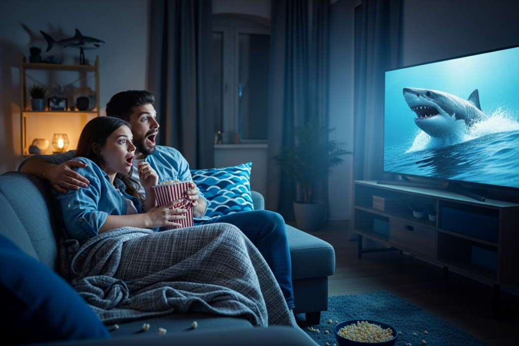 Couple regardant des films de requins