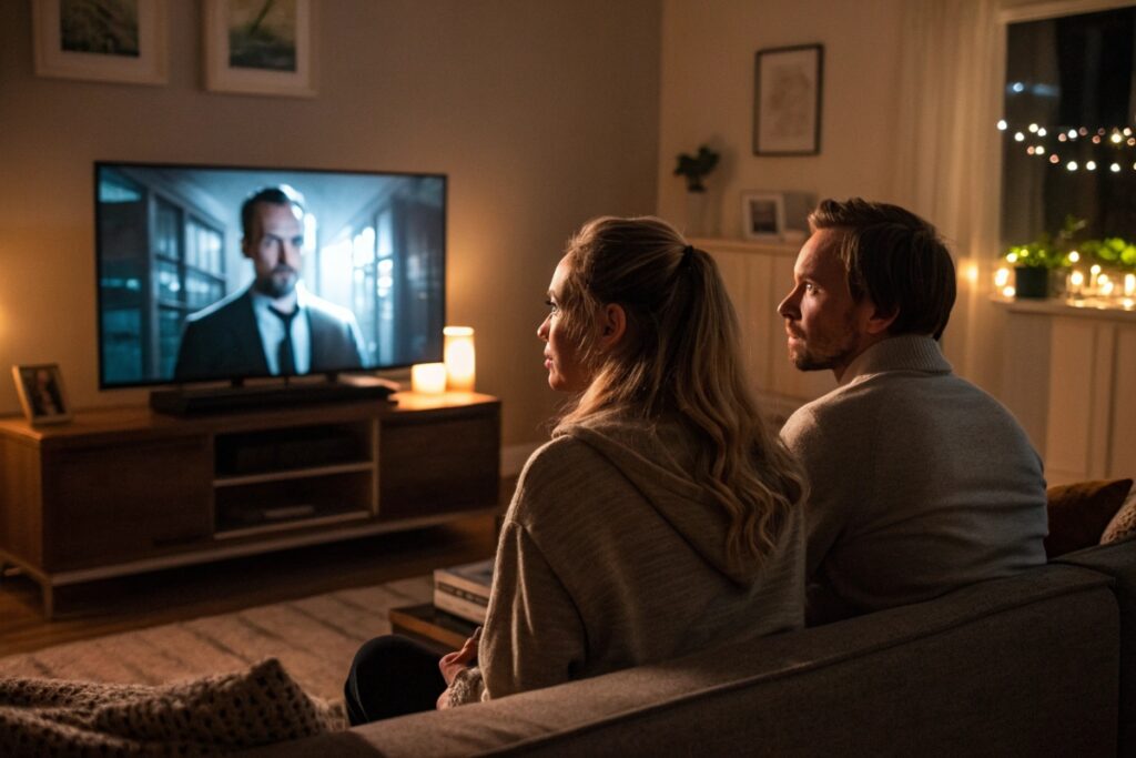 Une famille regardant un thriller