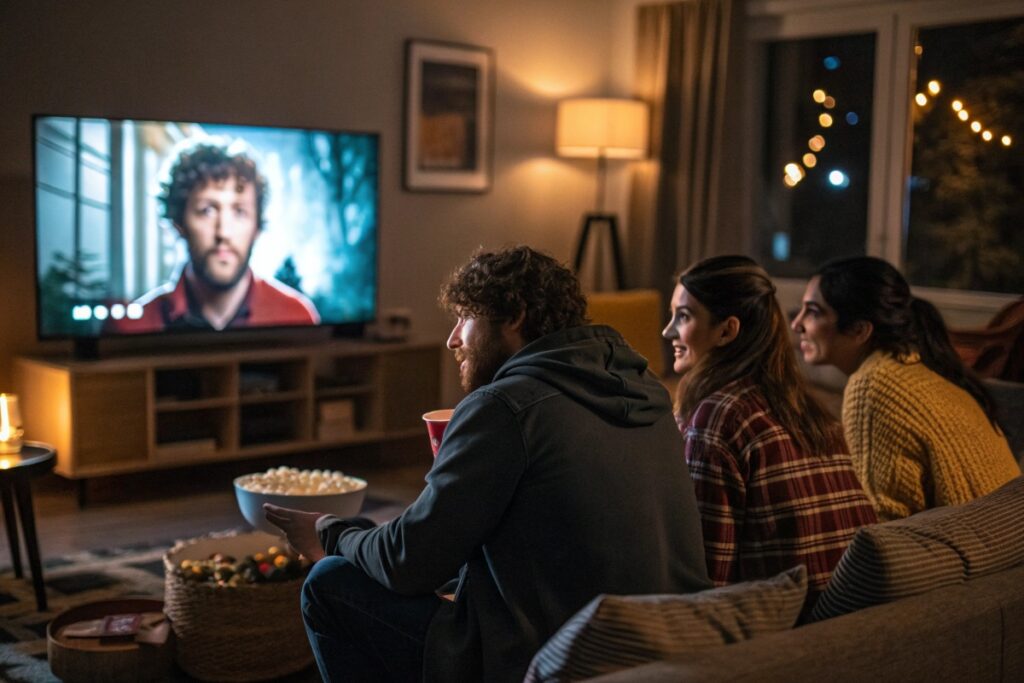 Des amis regardant le film Pusher