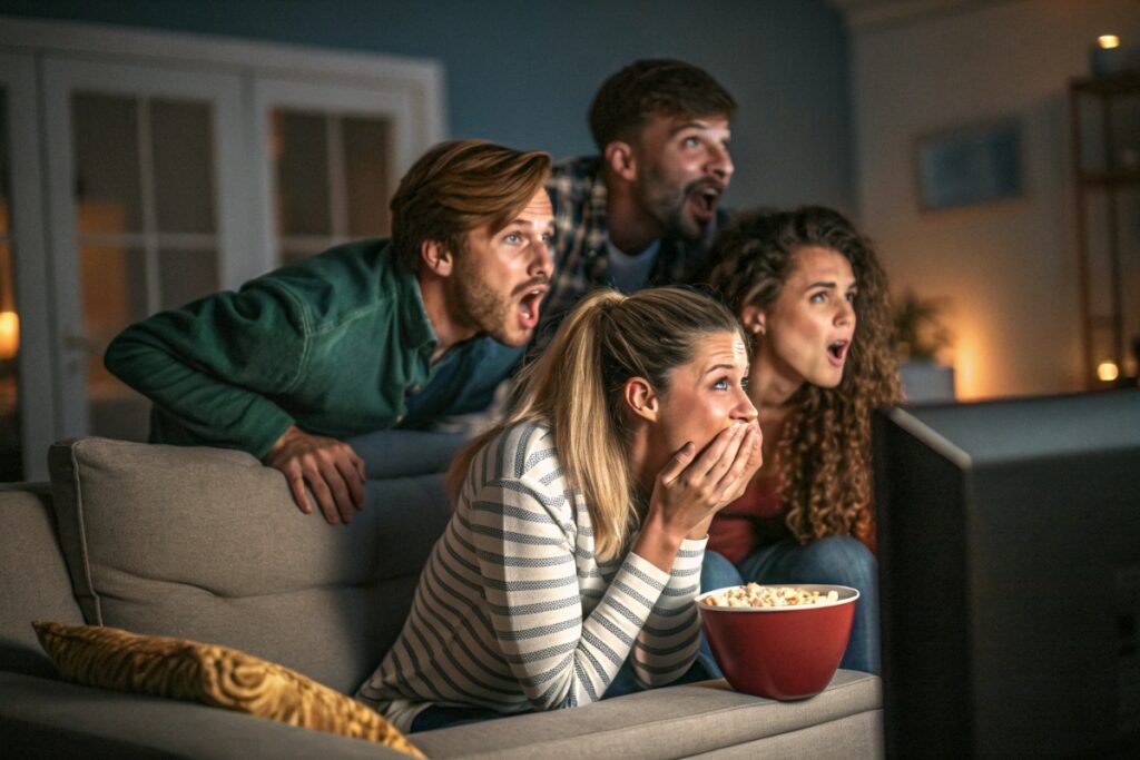 Des amis regardant un thriller