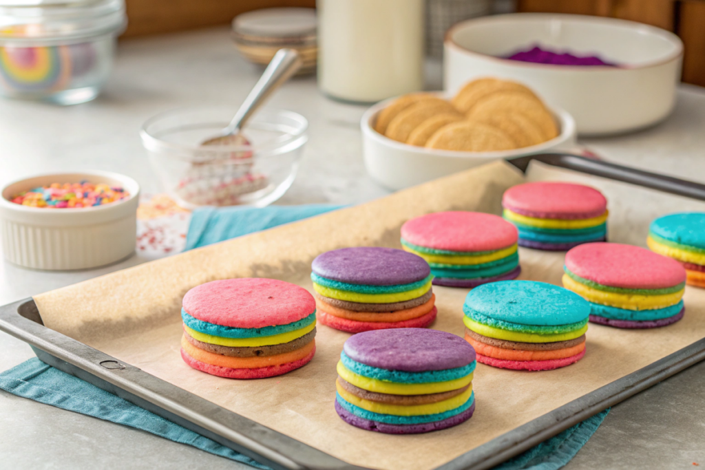 des cookies arc-en-ciel en préparation