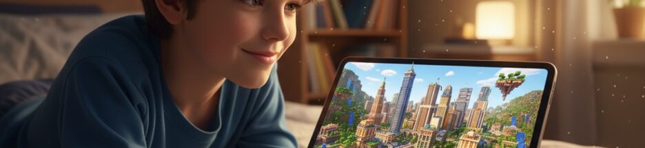 enfant jouant à un jeu comme Minecraft Pocket Edition