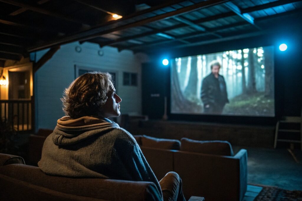 Jeune homme regardant un thriller