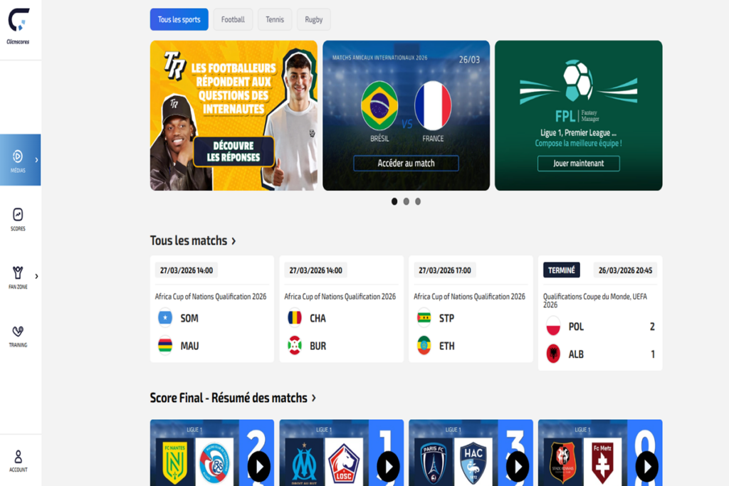 Interface de ClicnScores
