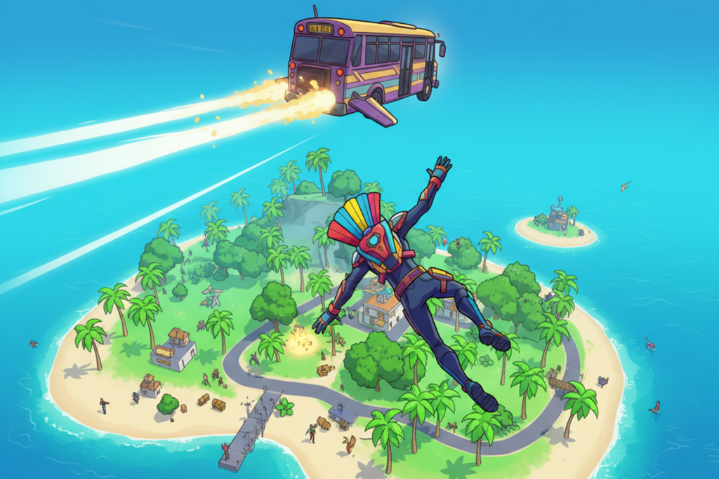 Gameplay d’un jeu similaire à Fortnite