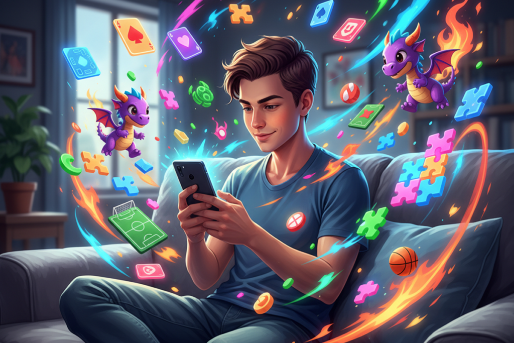 Un joueur sur son smartphone