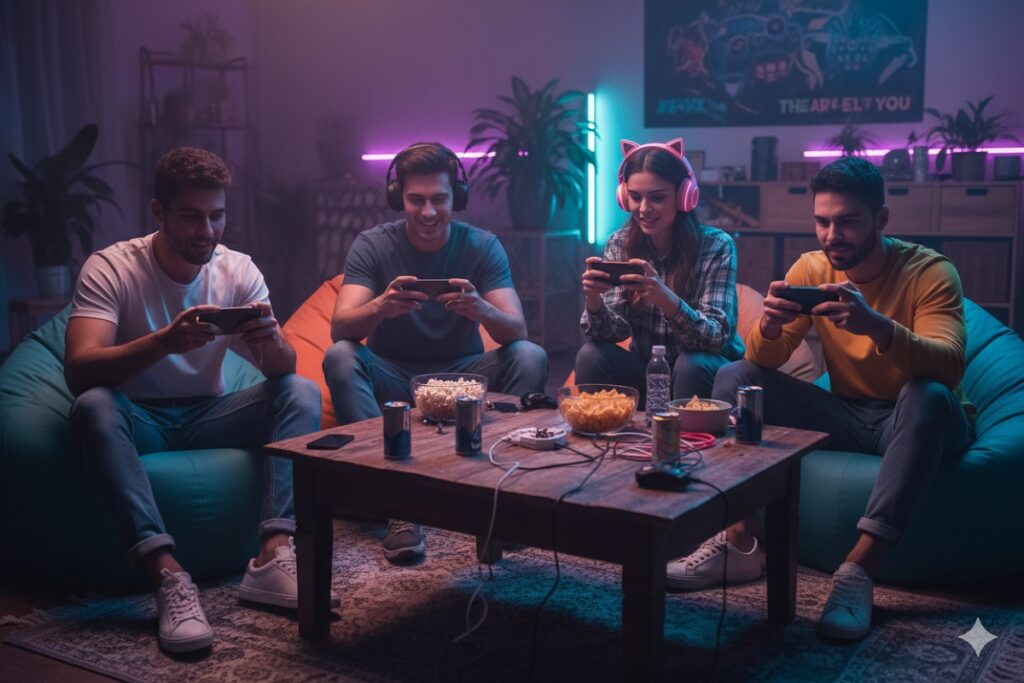 gamers jouant aux 3 jeux mobiles disponibles sur Mobijeux