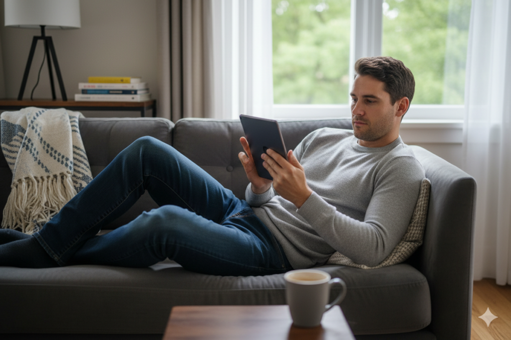 Un homme avec sa tablette
