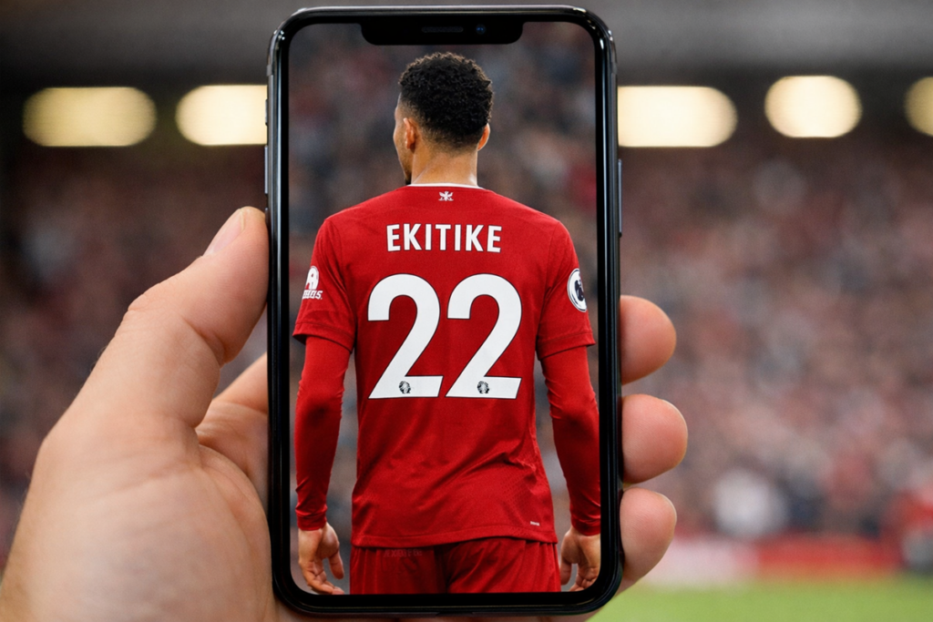 Hugo Ekitike sur un smartphone

