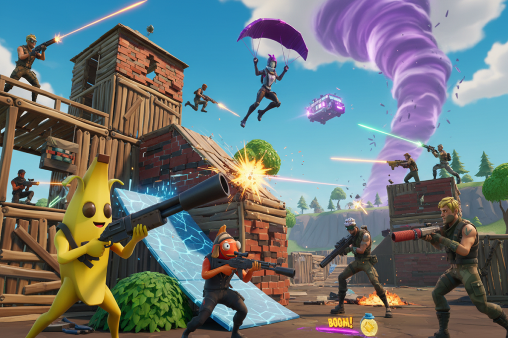 Gameplay d’un jeu similaire à Fortnite