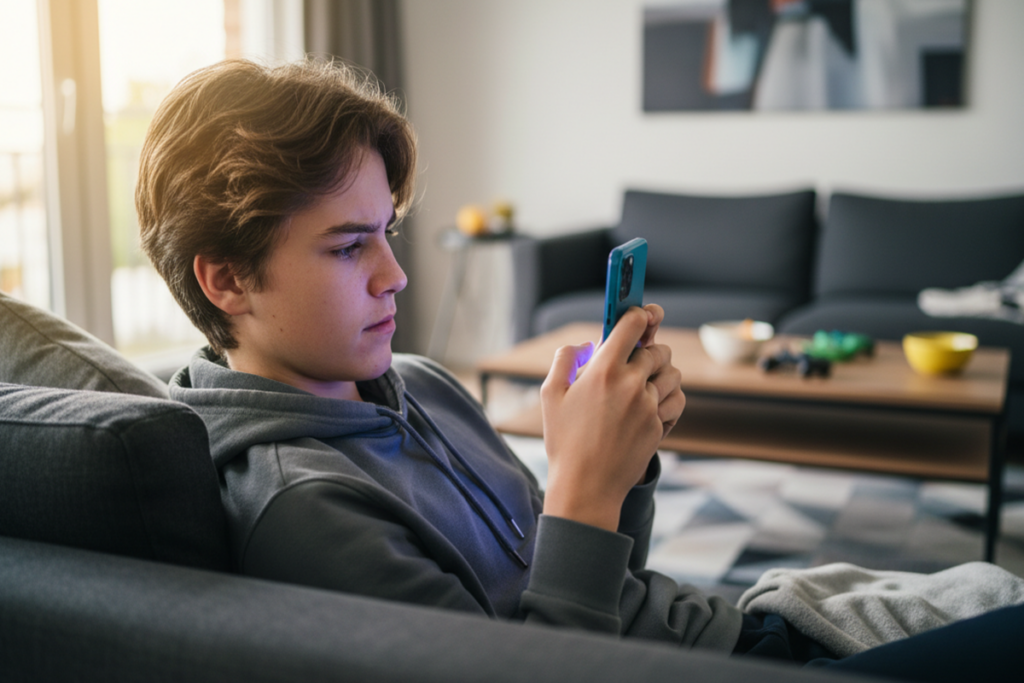 Un adolescent qui joue à des jeux pour smartphones