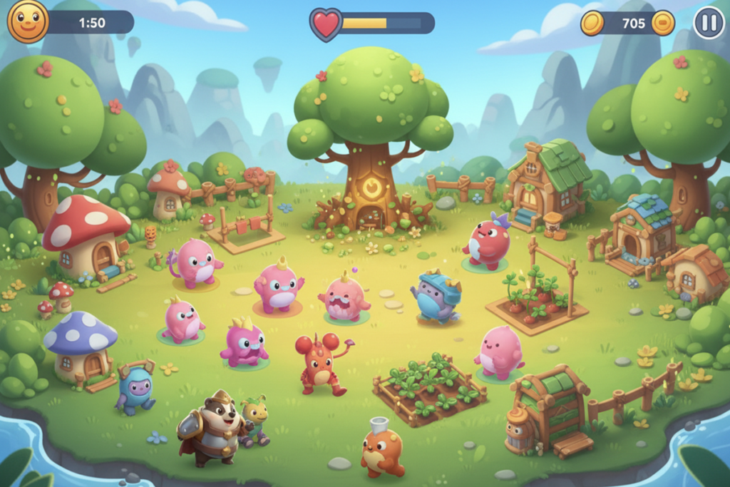 Gameplay d’un jeu de simulation et stratégie comme Clash of Critters