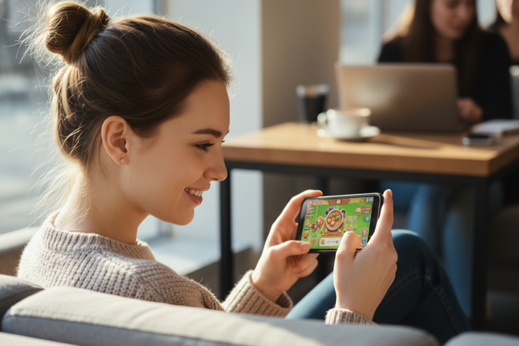 Une personne qui joue aux jeux d’arcade sur mobile